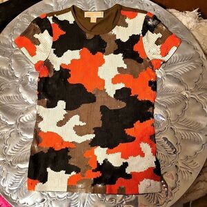 Michael kors sequin camouflage t-shirt very stretchy and gorgeous xsmall nwot